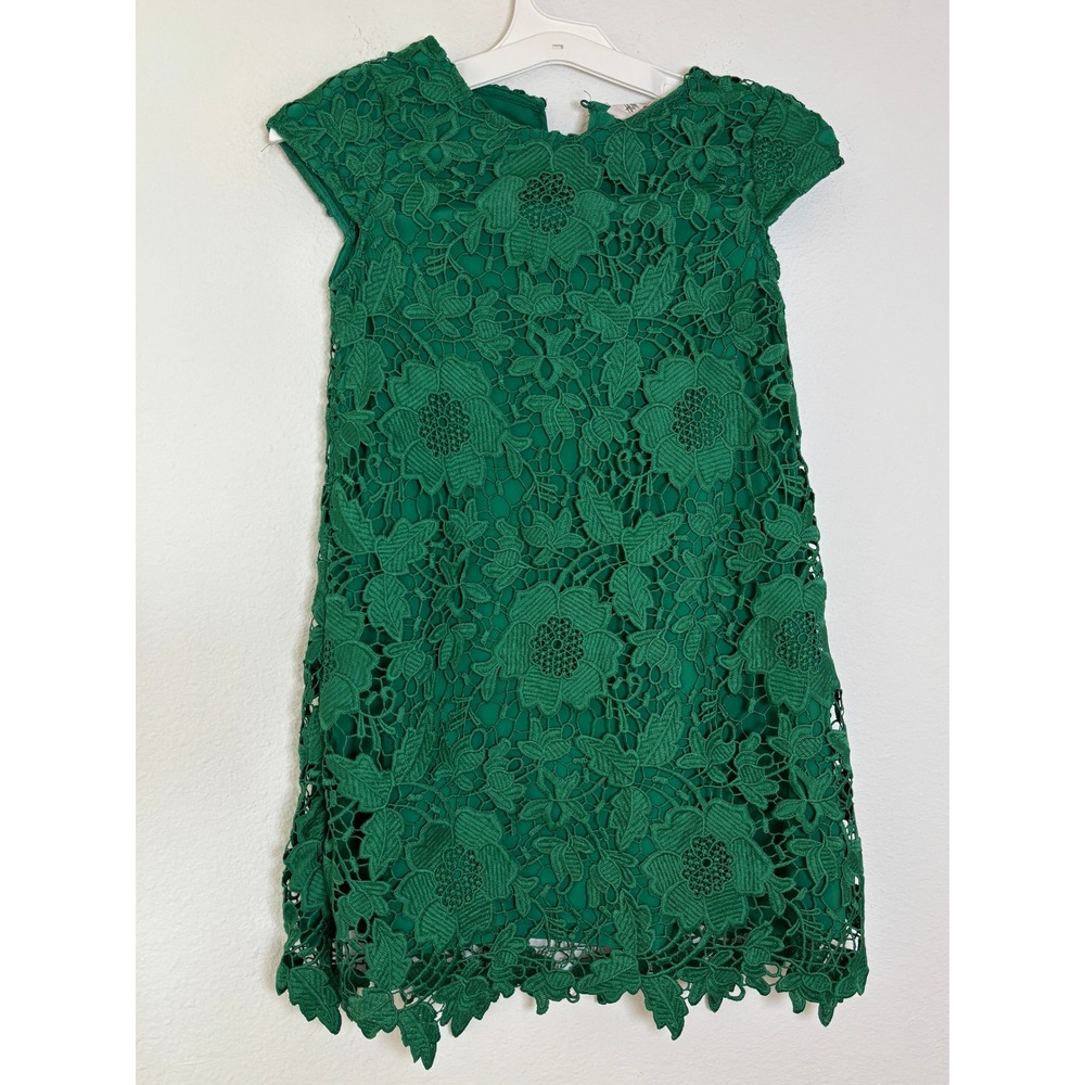 HM Girls Green Floral Guipure Lace Dress Size 9-10Y Special Occasion Shift